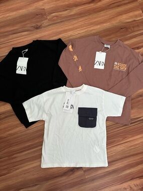NWT ZARA 3T/4T Boy long sleeve shirt & short sleeve shirt bundle